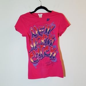VINTAGE Y2K GreenT Hot Pink Graphic Tee T-shirt "New York Chick" Large